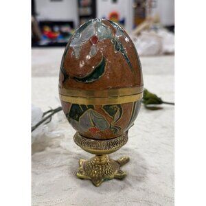 Vintage Vintage Enameled Cloisonne Egg Trinket Box With Floral Design